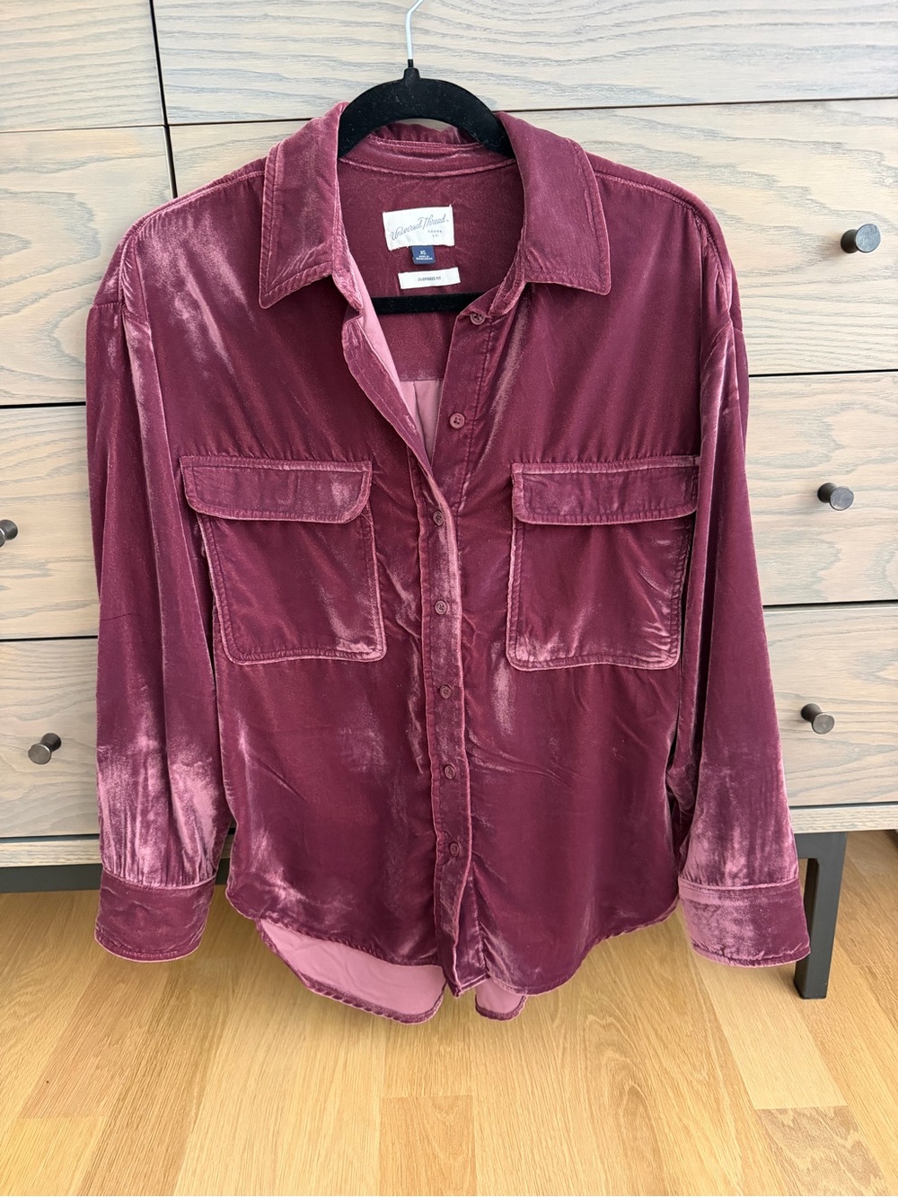 Universal Thread Velvet Button-Down Shirt - Burgundy